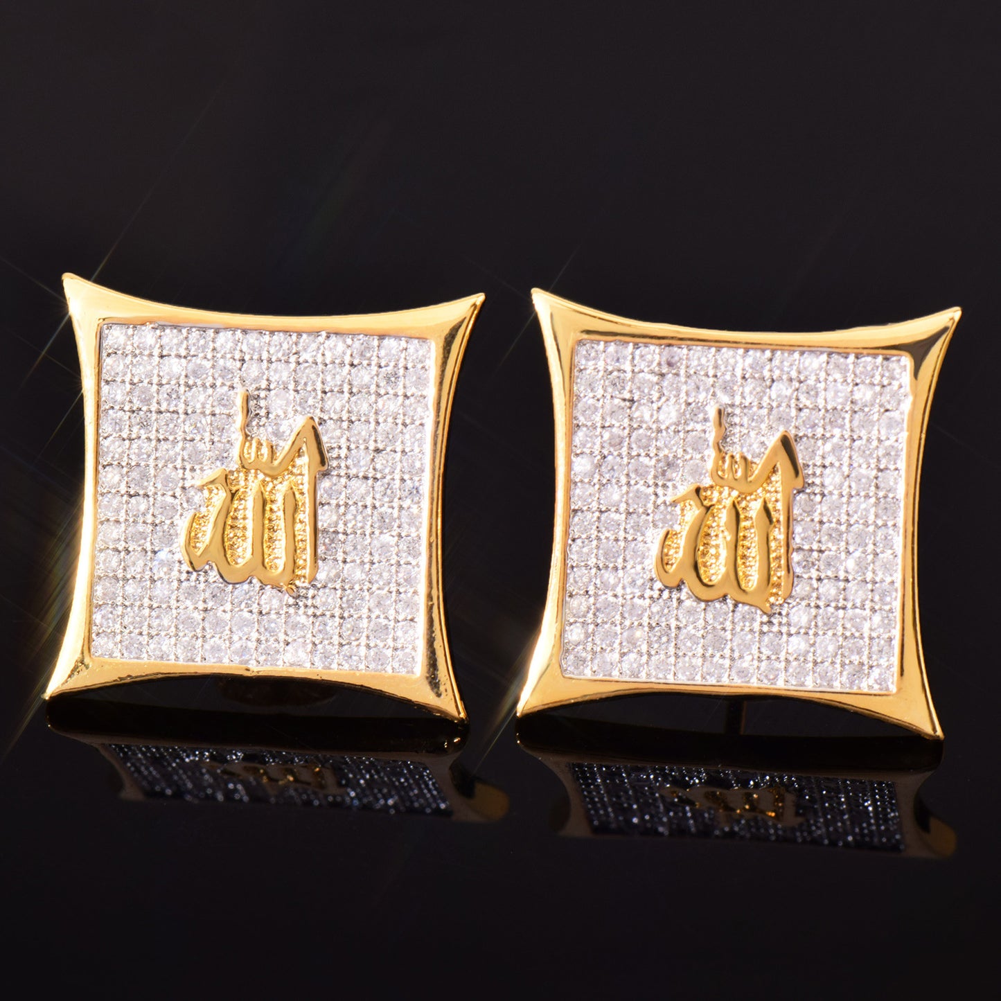 Unisex Square Script Hip Hop Stud Earrings