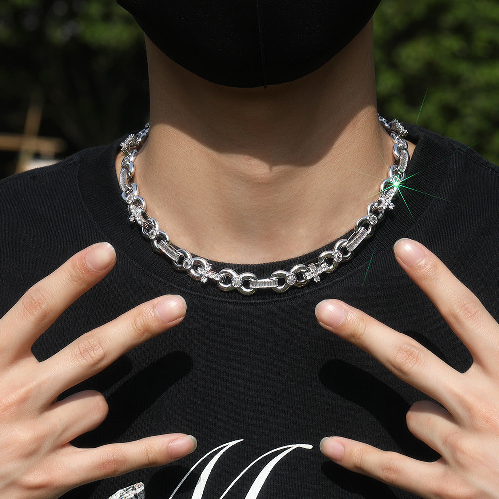 Men’s Iced Cross Chain Necklace & Bracelet Set in Gold or Silver Tone with Cubic Zirconia product image