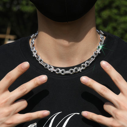 Men’s Iced Cross Chain Necklace & Bracelet Set in Gold or Silver Tone with Cubic Zirconia