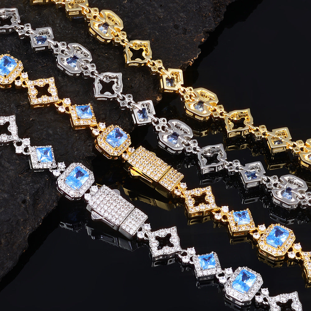 11 mm Blue CZ Geometric Halo Link Hip Hop Necklace or Bracelet with Copper Base - CHA425 product image