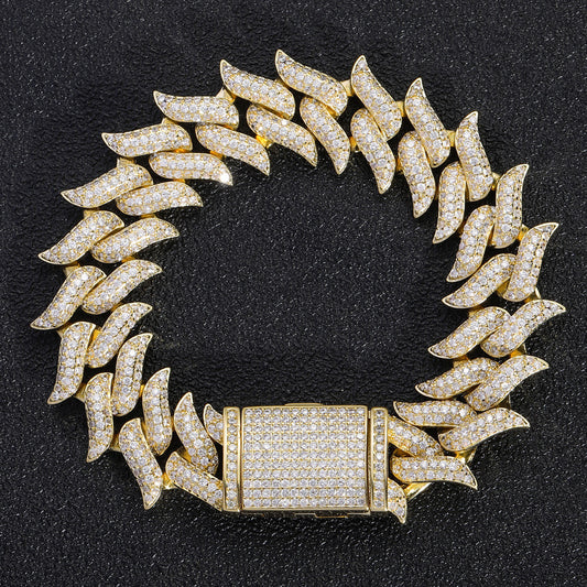 Hip Hop Punk Cuban Link Thorn Spike Copper Bracelet for Men