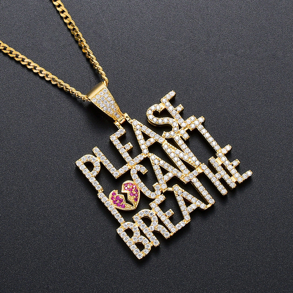 Hip Hop Heart Letter Cubic Zirconia Necklace for Men and Women