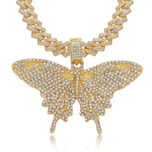 Hip Hop Butterfly Alloy Pendant Necklace for Men and Women