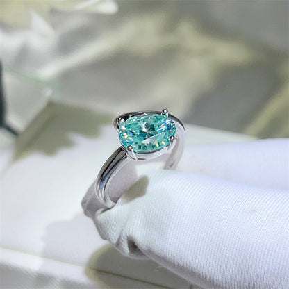 2 Carat Paraiba Green Moissanite Ring for Women in S925 Silver, U-Shape Solitaire Engagement Ring
