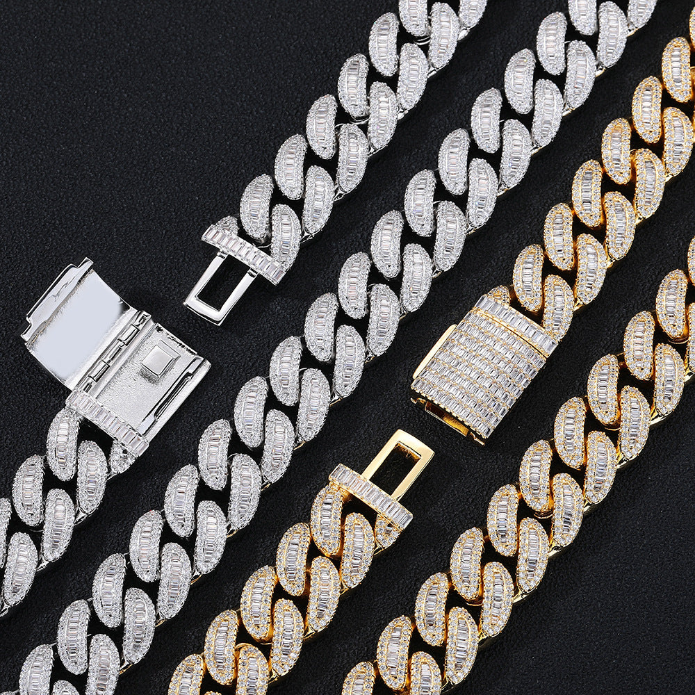18mm Iced Out Cuban Link Chain Necklace & Bracelet, Geometric CZ Jewelry