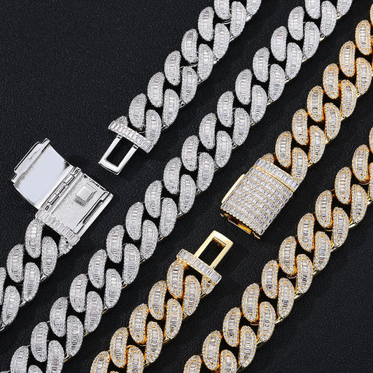 18mm Iced Out Cuban Link Chain Necklace & Bracelet, Geometric CZ Jewelry