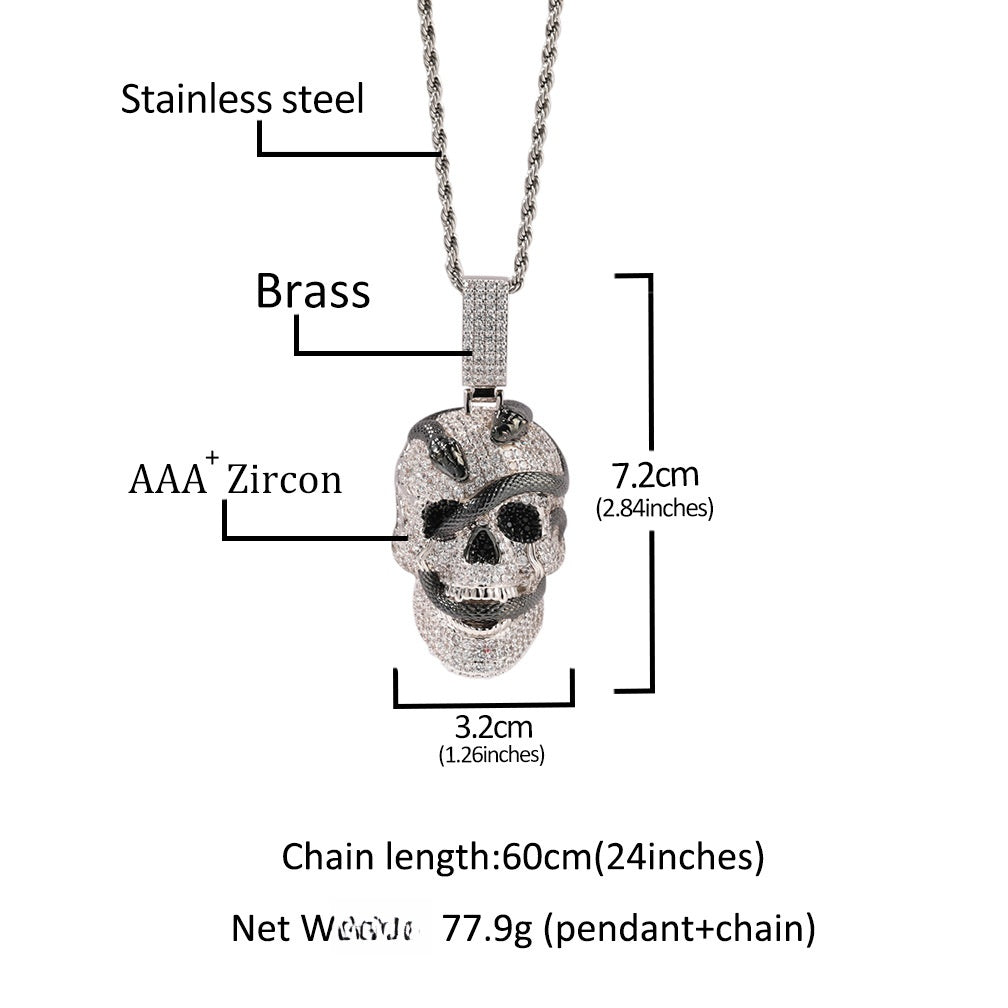 Skull Pendant Necklace with Snake Detail and Cubic Zirconia, Silver Tone Statement Chain Necklace for Women product image