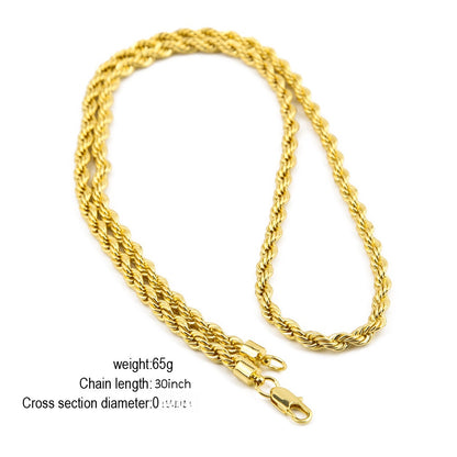 Men’s Hip Hop Rope Chain Necklace 6mm Statement Chain in Gold Tone or Steel Color, 30-36 Inch