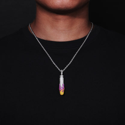 Hip Hop Bullet Pendant Necklace with Zircon Flame Enamel, Rope Chain Style
