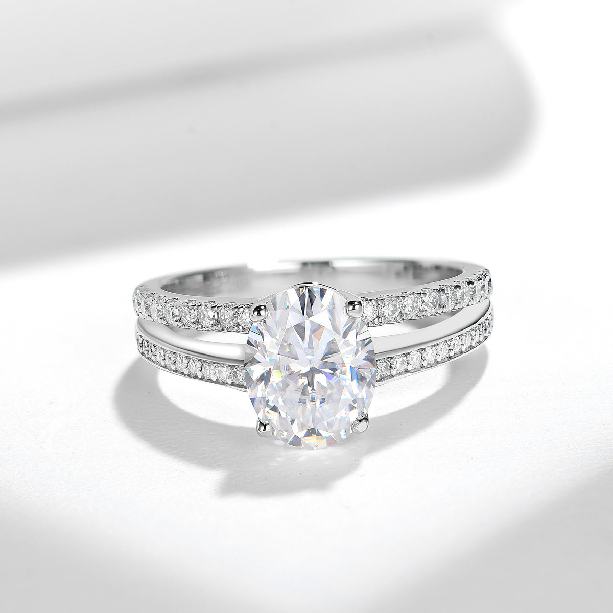 Oval Moissanite Double Band Engagement Ring, 2 Carat S925 Sterling Silver with 18K Gold Plating product image