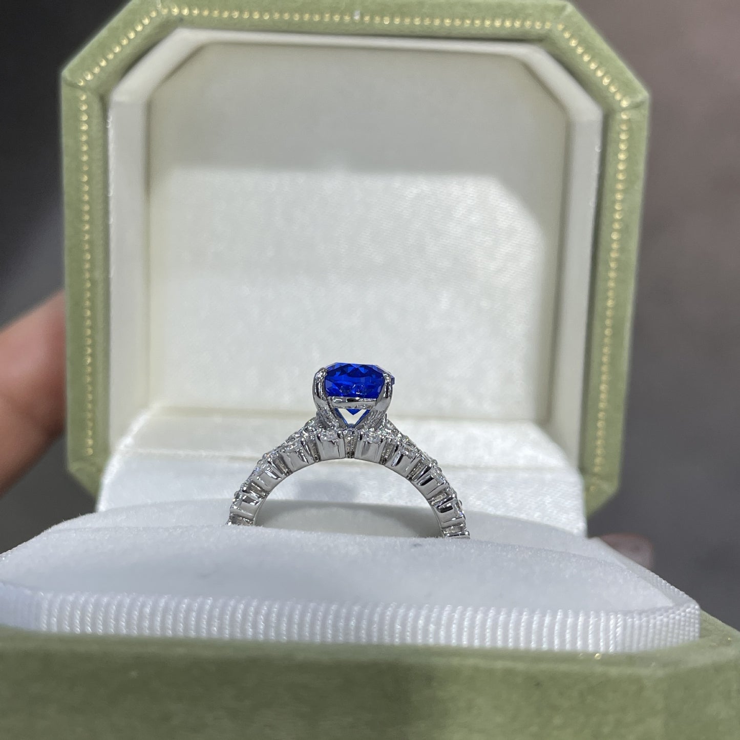 Lab-Grown Blue Spinel Oval Ring, S925 Silver with 18k Gold Plating, Sparkling Pavé Accent Ring product image