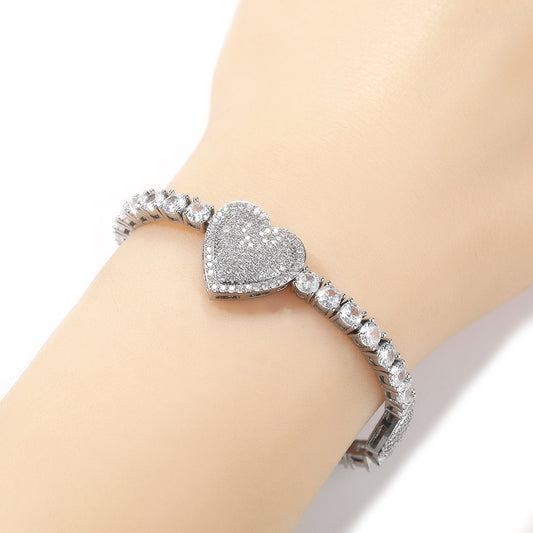 Heart Tennis Chain Bracelet for Women & Men – Gold, Silver & Rose Gold Cubic Zirconia Statement Bracelet