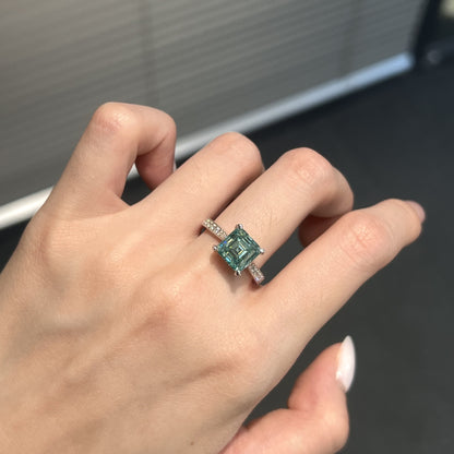 2.5 Carat Moissanite Asscher Cut Ring, S925 Sterling Silver, 4-Prong Solitaire