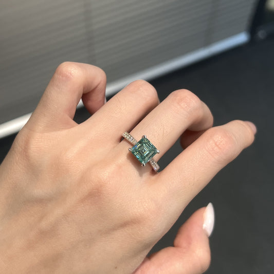 2.5 Carat Moissanite Asscher Cut Ring, S925 Sterling Silver, 4-Prong Solitaire product image