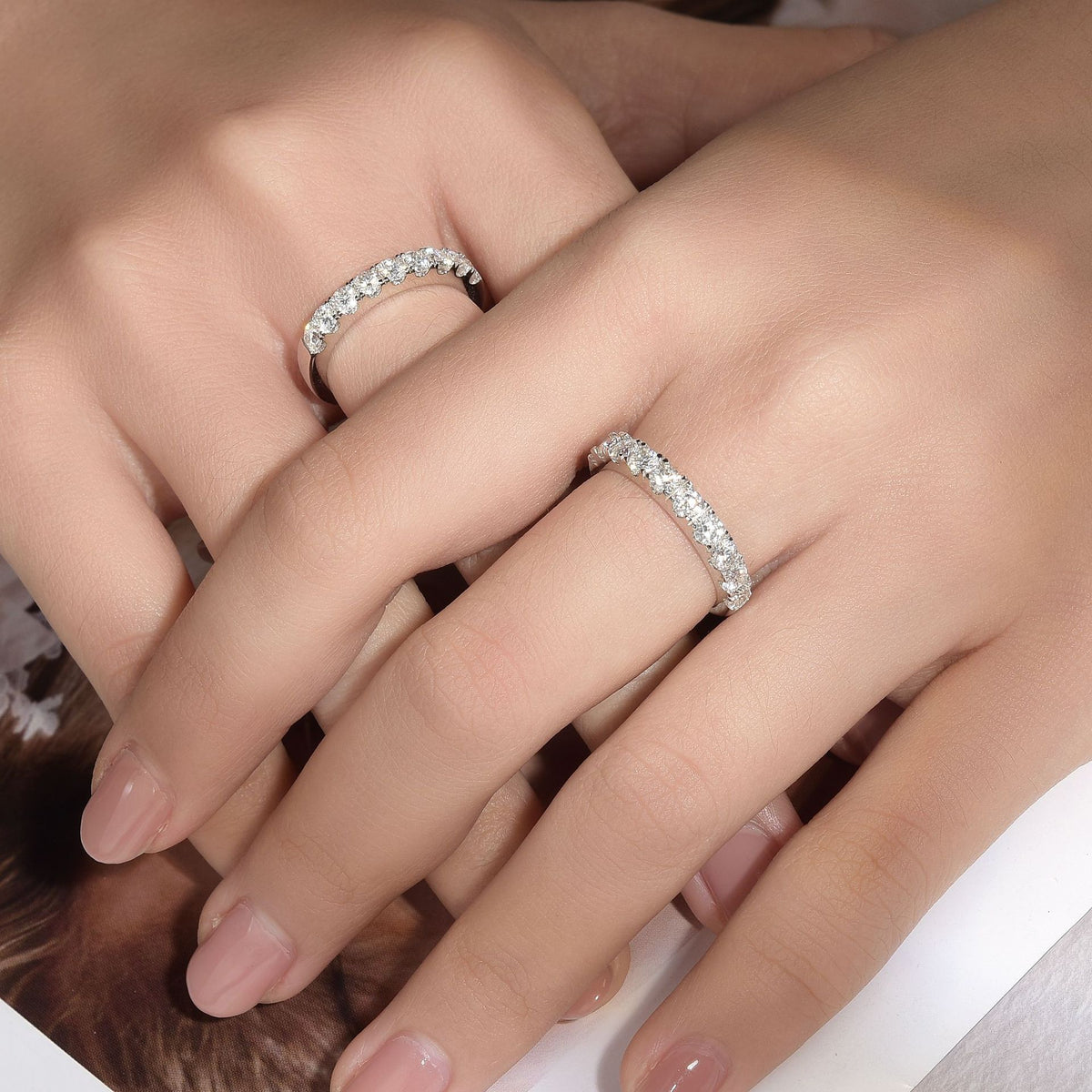 10-Stone Moissanite Ring, S925 Silver 18K Gold Plated Wedding Band for Women product image
