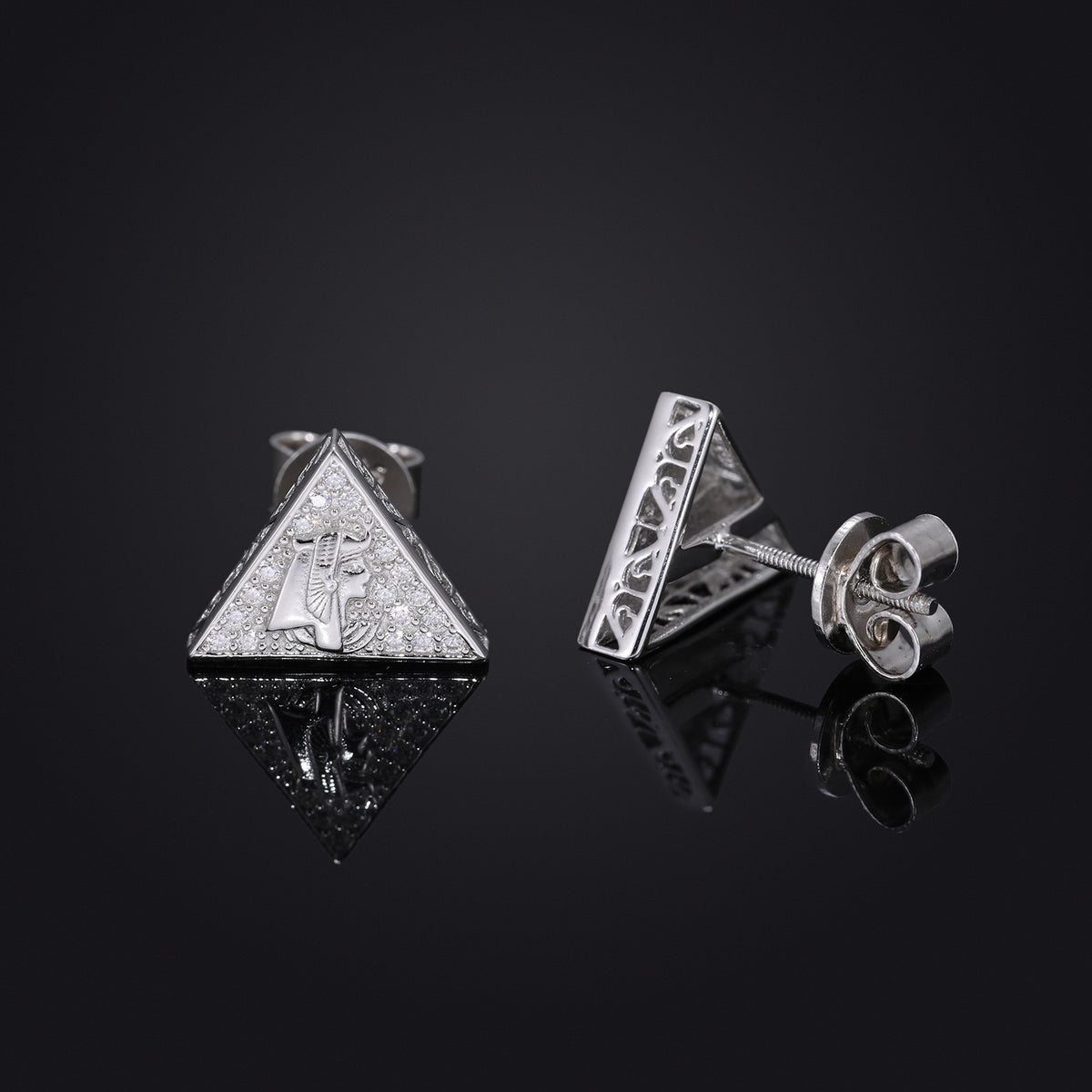 Geometric Triangle Stud Earrings, Sparkling Stone Hip Hop Earrings for Men and Women product image