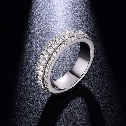 Moissanite Triple-Row Rotating Ring, S925 Silver 18K Gold Plated Unisex Band