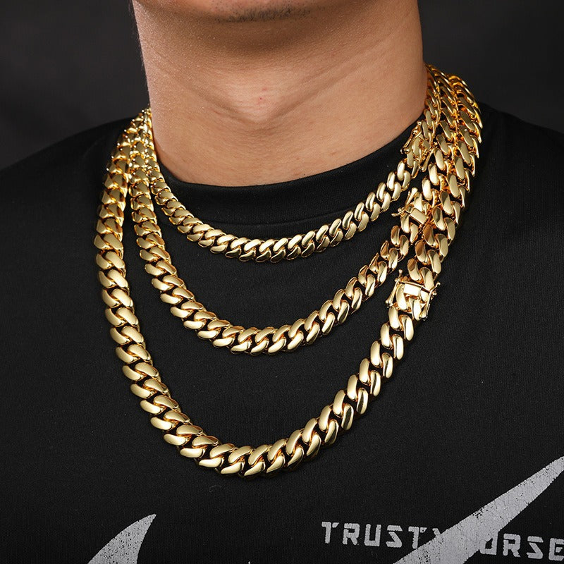 Unisex Gold Tone Cuban Link Chain Necklace & Bracelet Set Hip Hop Statement Jewelry product image