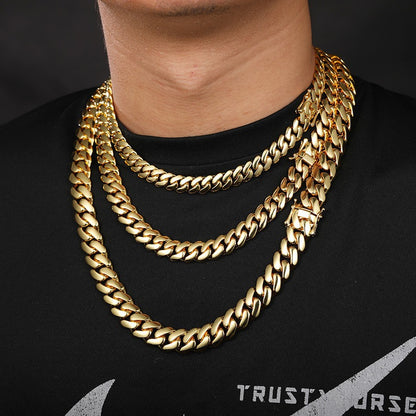 Unisex Gold Tone Cuban Link Chain Necklace & Bracelet Set Hip Hop Statement Jewelry