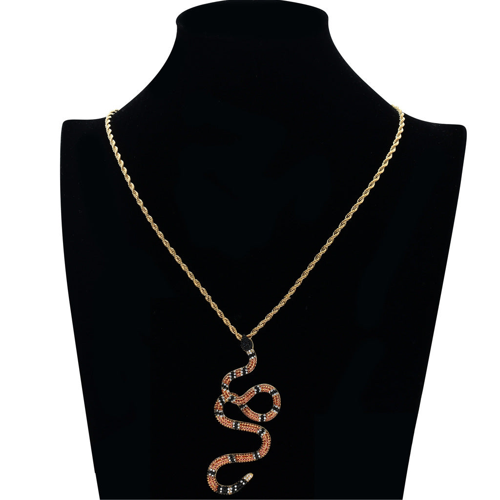 Hip Hop Snake Cubic Zirconia Pendant Necklace for Men and Women