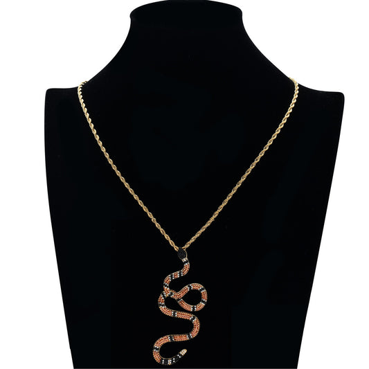 Hip Hop Snake Cubic Zirconia Pendant Necklace for Men and Women