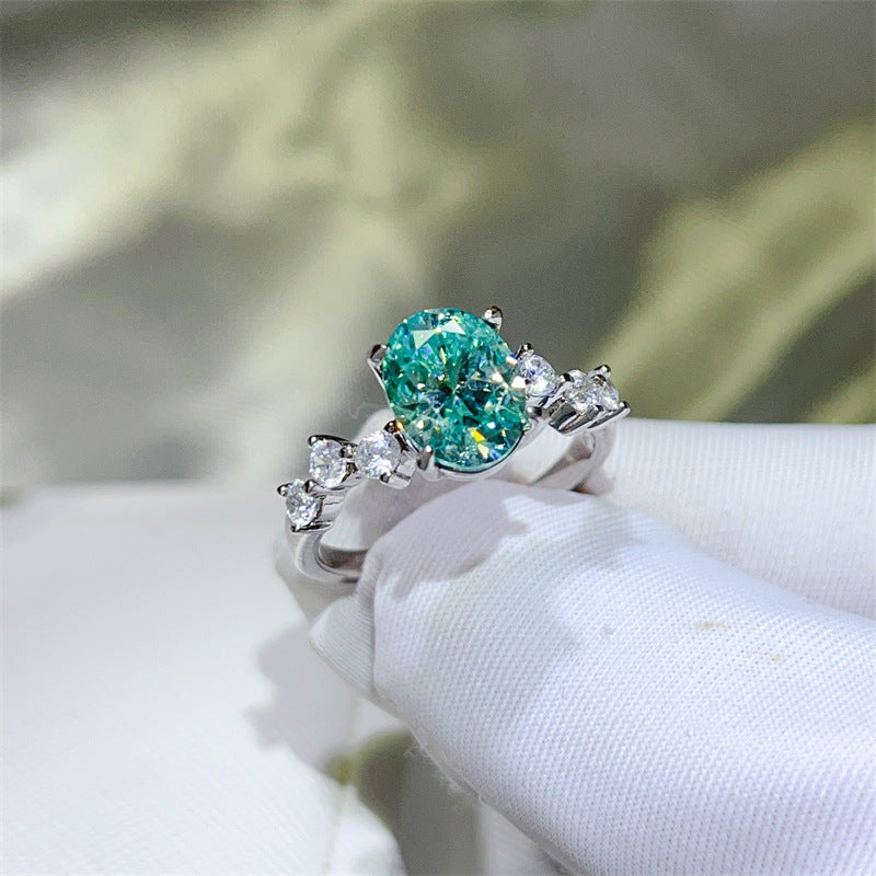 Green Moissanite Ring for Women, Oval 2 Carat Style U-Shape S925 Ring, Engagement Promise Ring product image