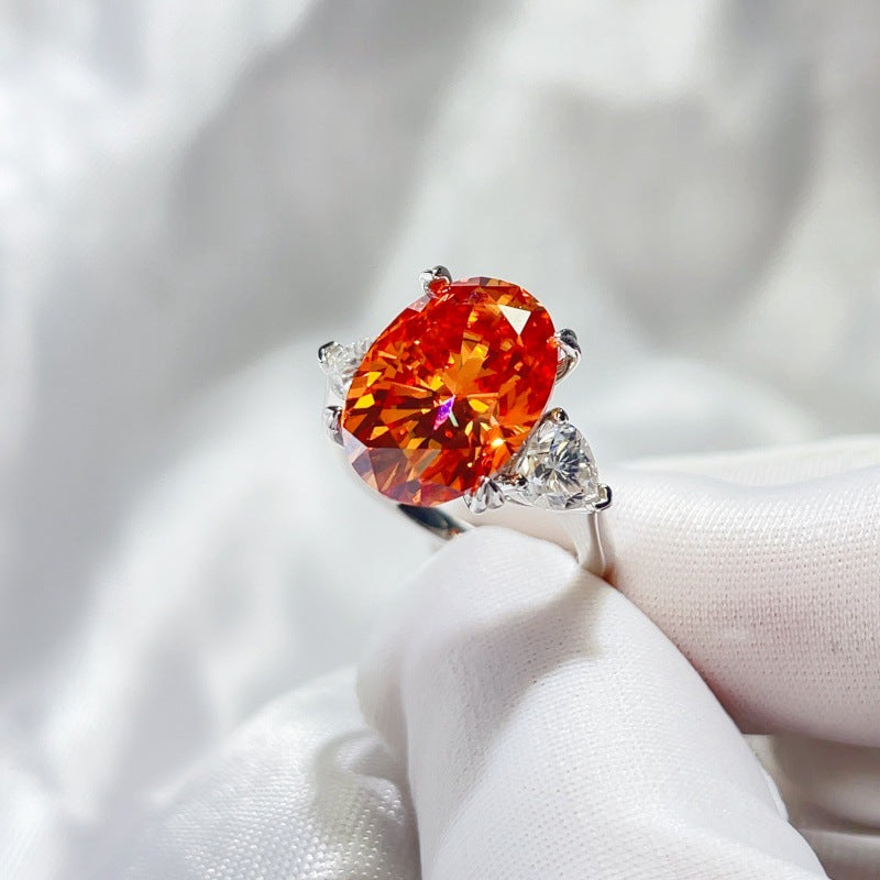 Orange Oval Moissanite Ring for Women – Geometric Statement Engagement Style Ring product image