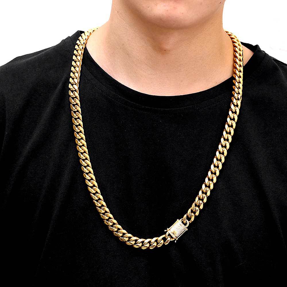 12 mm Polished Cuban with Stone-Accent Clasp Hip Hop Necklace with Stainless steel Base - CHA008 product image