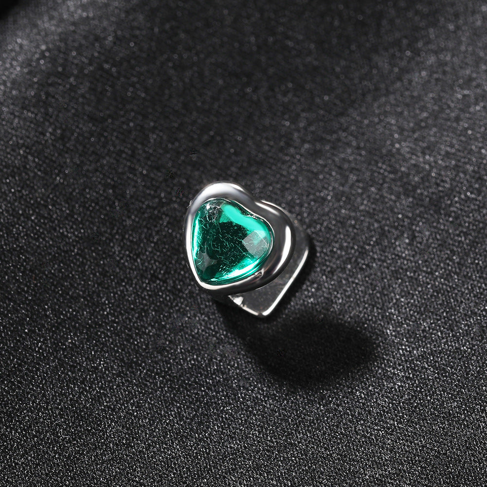 Heart Tooth Gem Grillz Charm in Silver Tone with Red or Green Crystal for Women