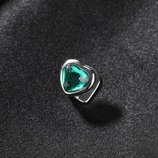 Heart Tooth Gem Grillz Charm in Silver Tone with Red or Green Crystal for Women