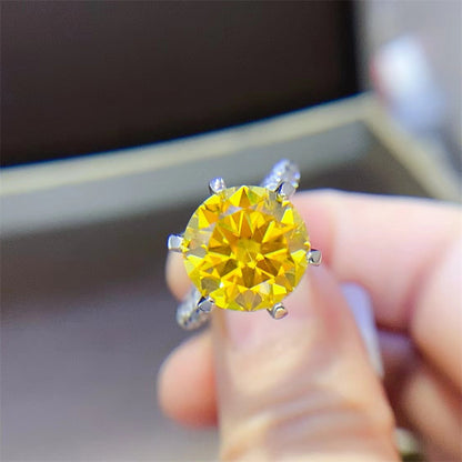 5 Carat Yellow Moissanite Ring for Women, Oval Cut Halo Style Engagement Ring with Pavé Band
