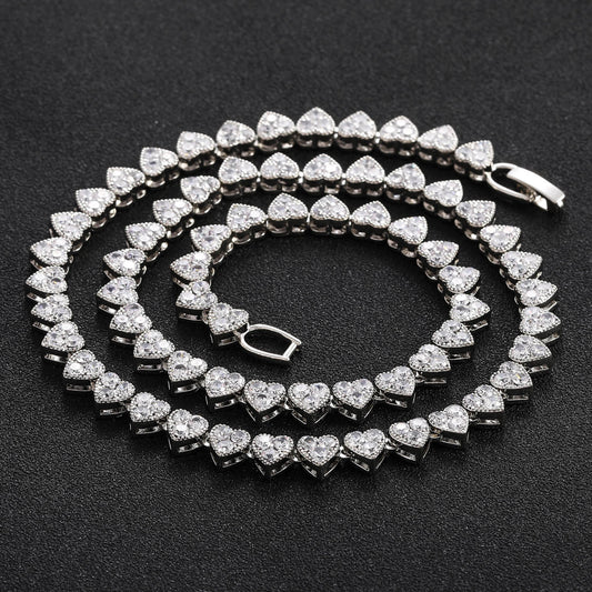 Hip Hop Minimalist Heart Tennis Chain Alloy Necklace for Men and Women