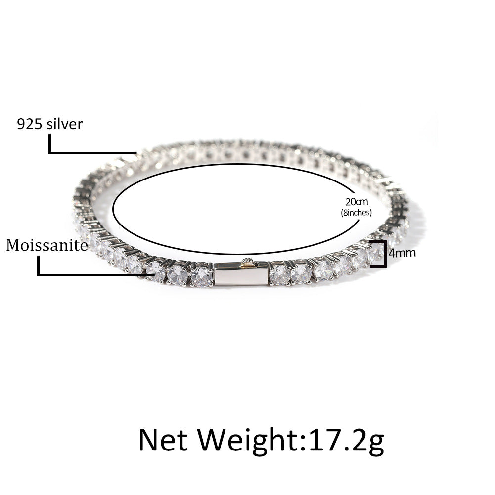 925 Sterling Silver Moissanite Tennis Bracelet for Women & Men - Iced Out Line Chain in Gold or Silver, 3mm/4mm