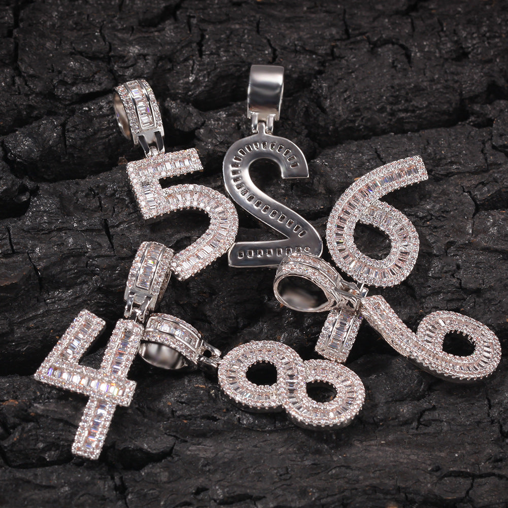 Men’s Iced Number Pendant Necklace with Cubic Zirconia, Gold or Silver Plated Numeric Charm Chain product image