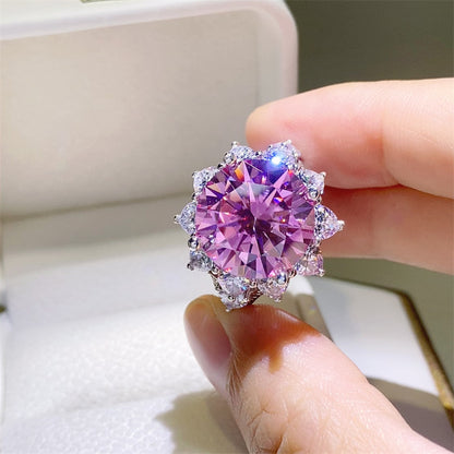 Pink Moissanite Halo Ring for Women, Round Statement Engagement Ring, 3 Carat or 10 Carat, Sizes 9-20