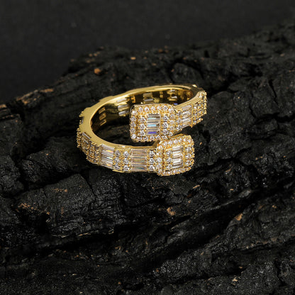 Hip Hop Light Luxury Square Cubic Zirconia Ring for Men and Women