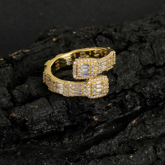 Hip Hop Light Luxury Square Cubic Zirconia Ring for Men and Women