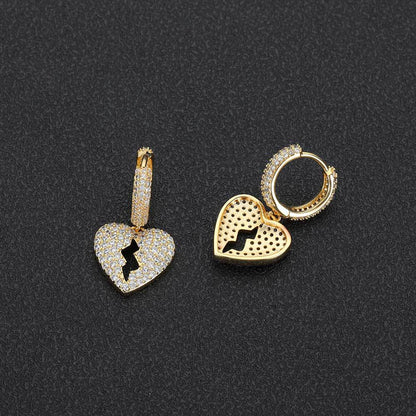 Broken Heart CZ Drop Hoop Copper Earrings - EAR021