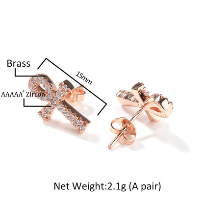 Unisex Cubic Zirconia Ribbon Stud Earrings in Gold, Silver & Rose Gold
