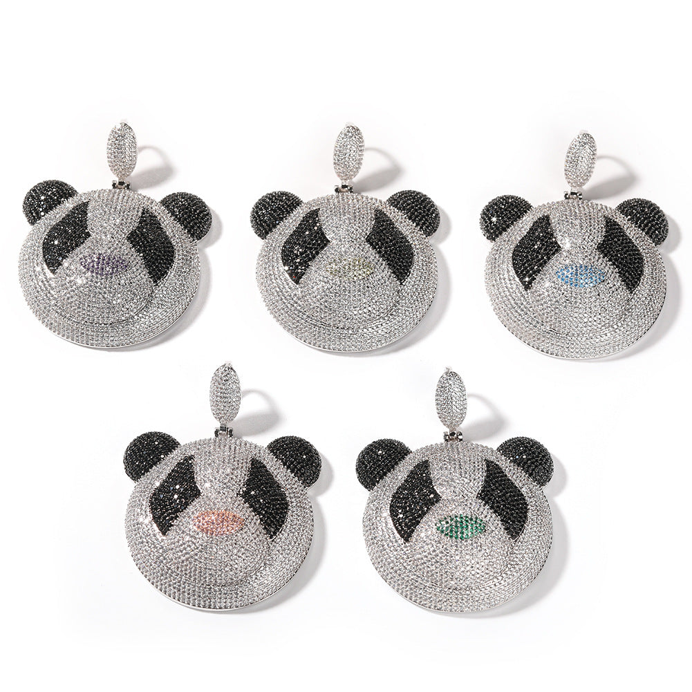 Iced Cartoon Panda Pendant Necklace for Women and Men, Silver Plated Cubic Zirconia Hip Hop Statement Chain, 24 Inch Stainless Steel Twist Chain