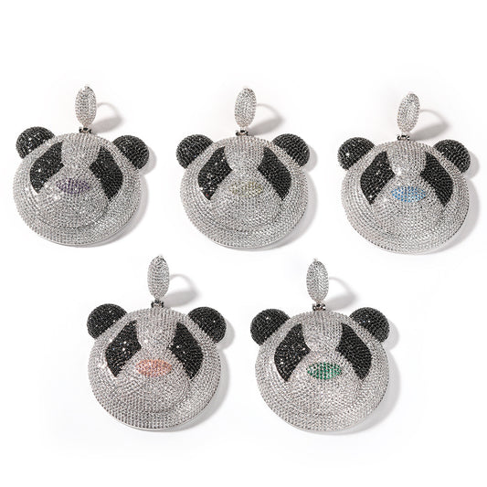 Iced Cartoon Panda Pendant Necklace for Women and Men, Silver Plated Cubic Zirconia Hip Hop Statement Chain, 24 Inch Stainless Steel Twist Chain