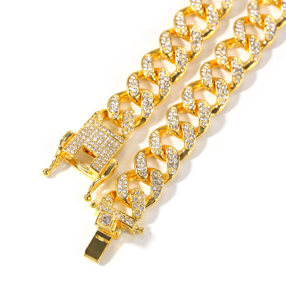 Iced Cuban Link Bracelet and Necklace Set for Women & Men - Gold, Silver or Rose Gold Plated Statement Chain Jewelry