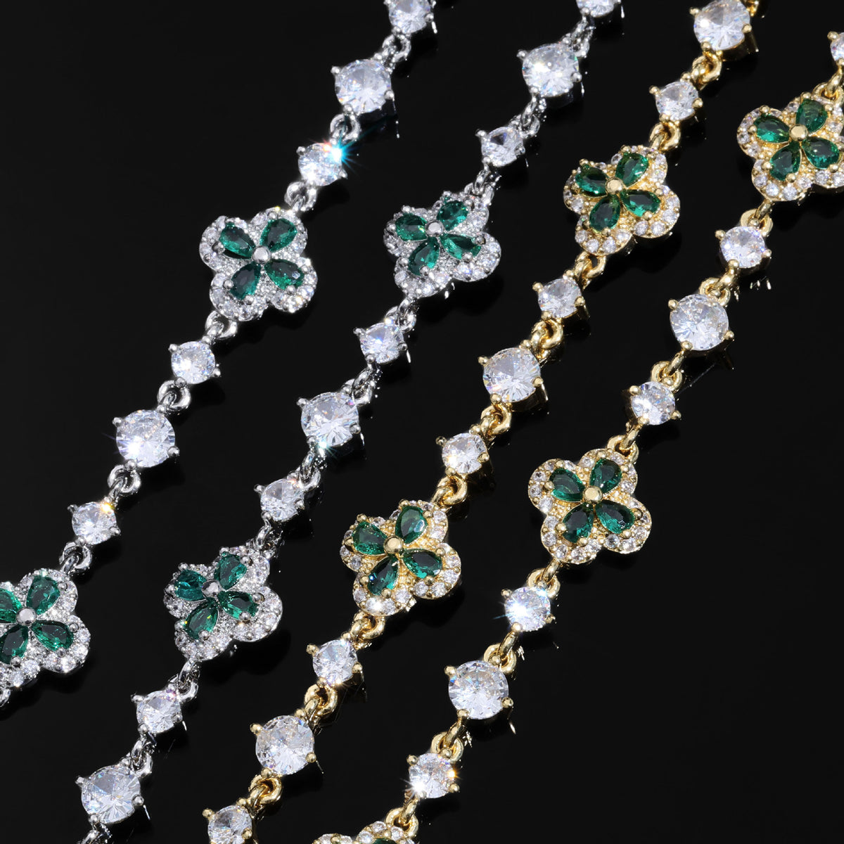 Clover and Pear CZ Link Hip Hop Bracelet with Copper Base - CHA426 product image