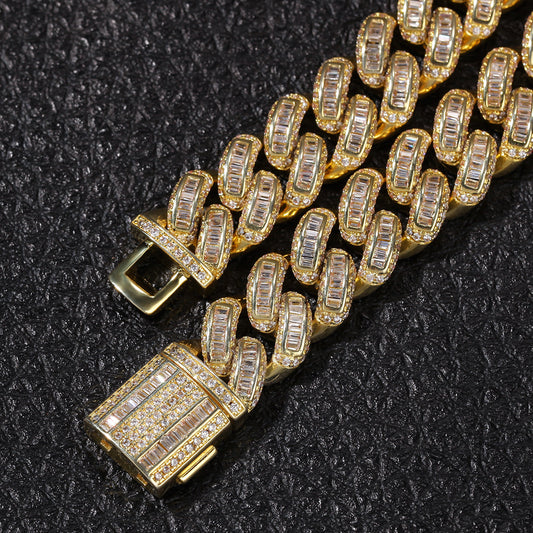 Iced Cuban Link Chain Necklace & Bracelet Set with Cubic Zirconia for Women and Men, Gold Plated or Silver Plated Statement Jewelry