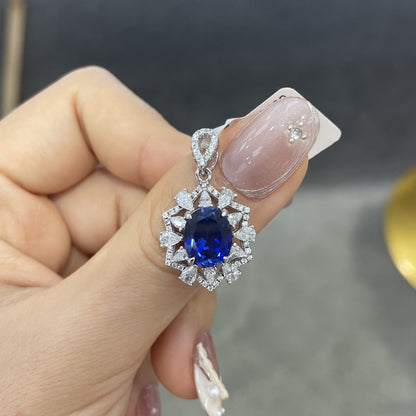 Lab-Created Blue Sapphire Jewelry Set, 925 Sterling Silver Necklace Earrings Ring