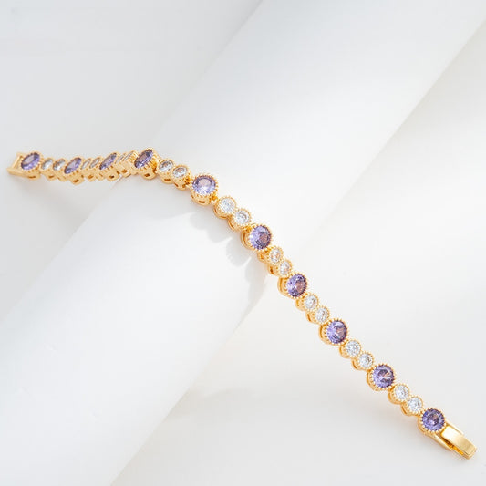 Elegant Round Crystal Gold Plated Bracelet for Women - Minimalist Aesthetic Statement Jewelry