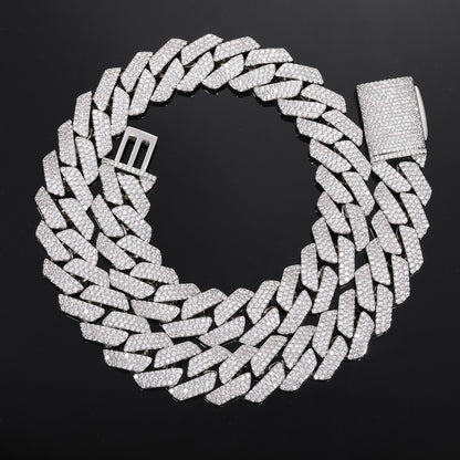 Iced Out Cuban Link Chain Necklace Bracelet Set in Gold or White Gold Tone