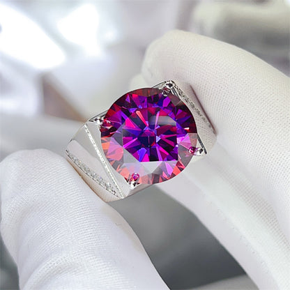 Men’s Purple Moissanite Ring with Wide Band, 5 Carat or 10 Carat Statement Ring