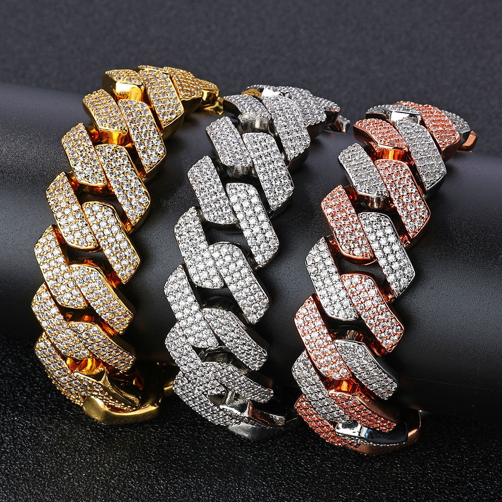 20 mm Diamond-Shaped Iced Cuban Copper Bracelet with Cubic Zirconia - CHA198 product image