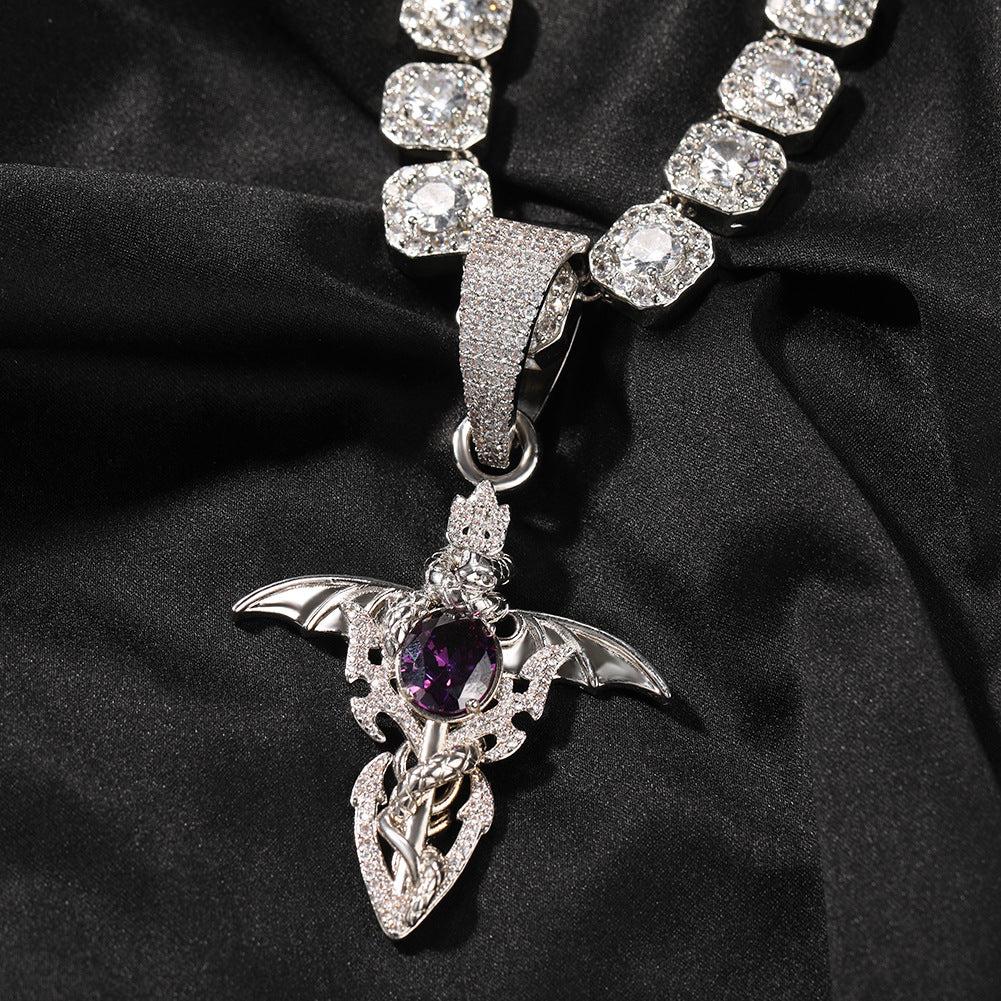 Men’s Iced Wing Pendant Necklace with Cubic Zirconia Twisted Chain, Silver or Gold Tone Statement Jewelry product image